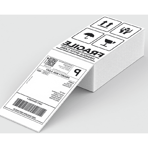 500-Count 3 x 5 Inch Fanfold Direct Thermal Labels, Self-Adhesive, Waterproof, for Shipping, Barcoding and Inventory Tracking