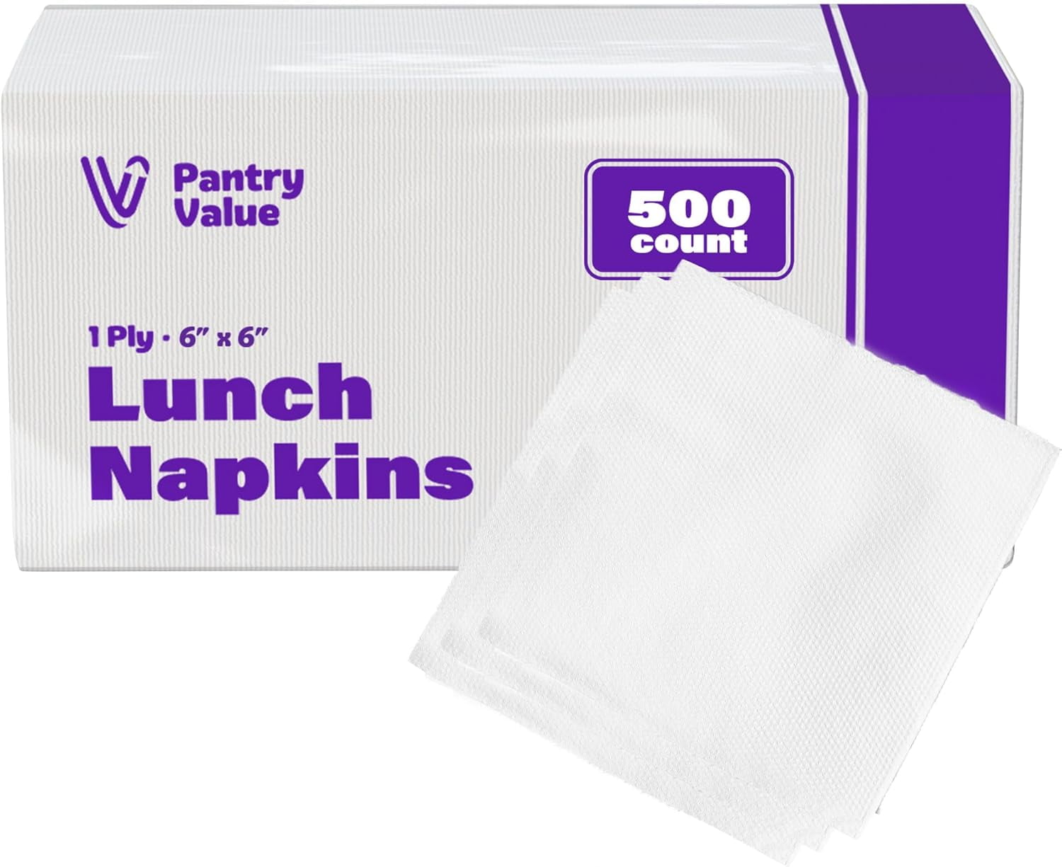 [500 Count - 6x6 Inch folded] 1-ply White Lunch Napkins - Disposable Absorbent Paper Napkins for Everyday use, Events, Parties (12x12 Inch unfolded)