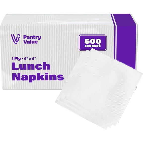 500 Count - 6x6 Inch folded 1-ply White Lunch Napkins - Disposable Absorbent Paper Napkins for Everyday use, Events, Parties (12x12 Inch unfolded)
