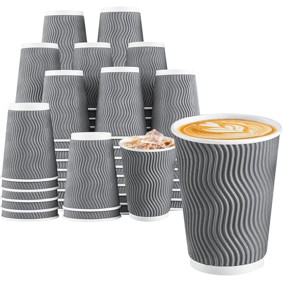 500 Count 8 oz Insulated Paper Coffee Cups Gray Bulk Pack