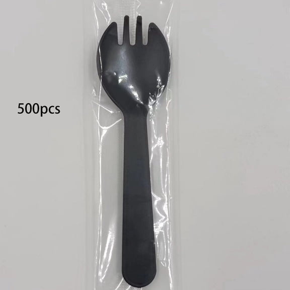 500 Count Black Plastic Spoons & Forks Bulk  Matte Disposable Dessert Cutlery, Thick Heavy Duty Individually Wrapped for Cake, Ice Cream, Fruit, Catering & Parties