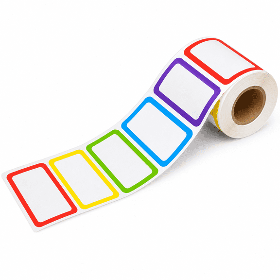 500-Count Blank Name Tag Labels, 3.5 x 2.25 in Self-Adhesive Identification Stickers with 5 Color Borders and Perforated Lines for School, Office and Home