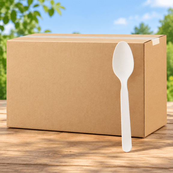 500 Count Compostable Disposable Non Plastic Spoons, Large Heavy Duty Biodegradable Utensils, Eco Friendly Durable Sturdy Recyclable Spoons Flatware Silverware for Party Wedding Daily Use