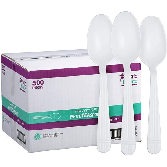 500 Count Diplastible Heavyweight Disposable White Plastic Tea Spoons