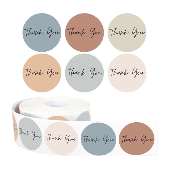 500 Count Gradient Beige Round Thank You Stickers 1", Cursive Script Thank You Label Roll for Online Boutique Retailers Gift Packaging & Holiday Party Decor