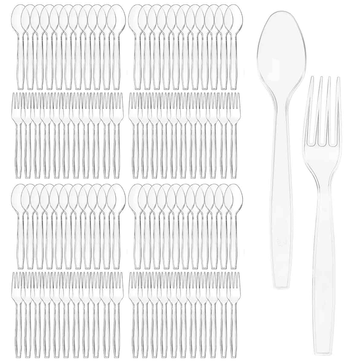 500 Count Plastic Silverware, Heavy Weight Plastic Forks Spoons