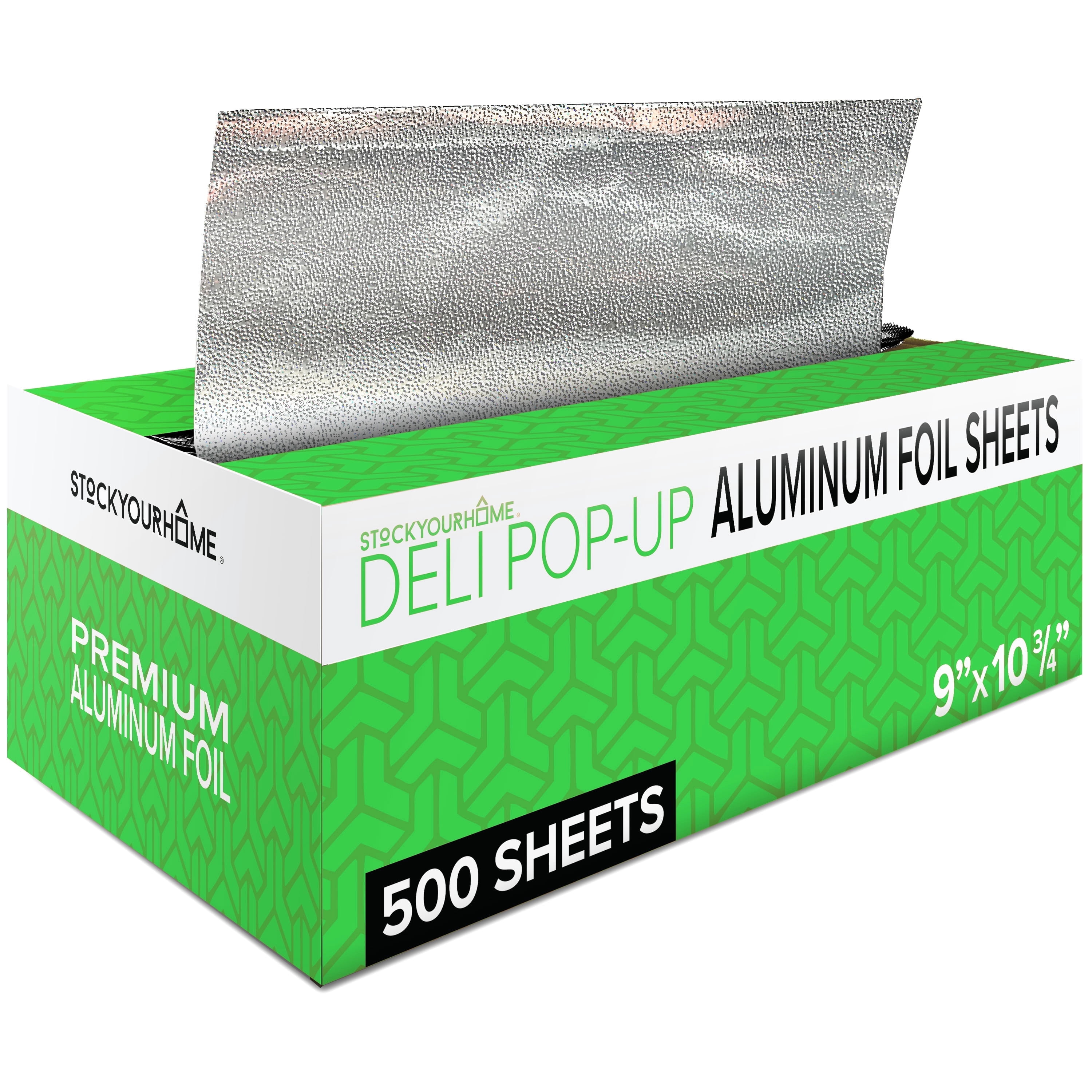 500 Count Pre-Cut Deli Aluminum Foil Sheets, 9” Pop Up Foil Sheets for Restaurant, Disposable Foil Sheets for Food, Tin Foil Sheets for Burrito, Hot Dog or Sandwich, Stock Your Home