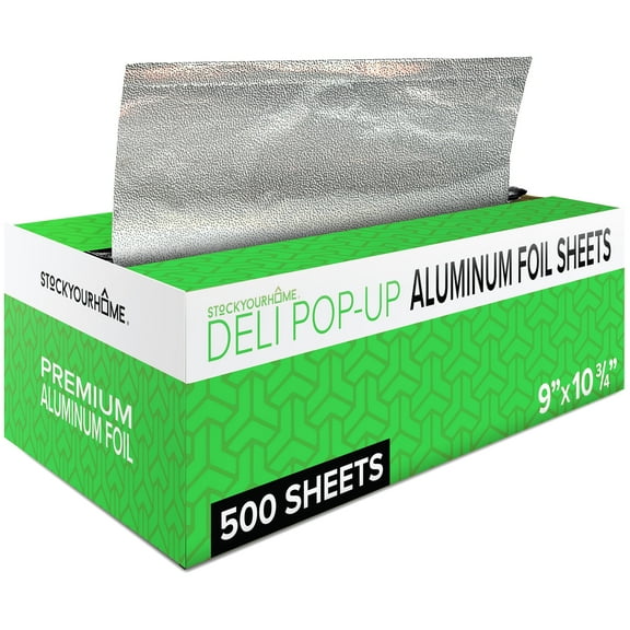 500 Count Pre-Cut Deli Aluminum Foil Sheets, 9 Pop Up Foil Sheets for Restaurant, Disposable Foil Sheets for Food, Tin Foil Sheets for Burrito, Hot Dog or Sandwich, Stock Your Home