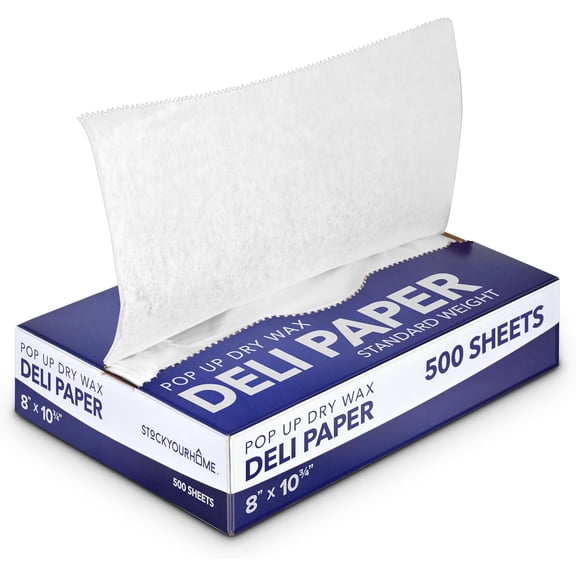 500 Count Pre-Cut Deli Wax Wraps, 8 Heavy Duty Pop Up Dry Wax for Restaurant, Disposable Wrap for Burrito, Hot Dog or Sandwich,