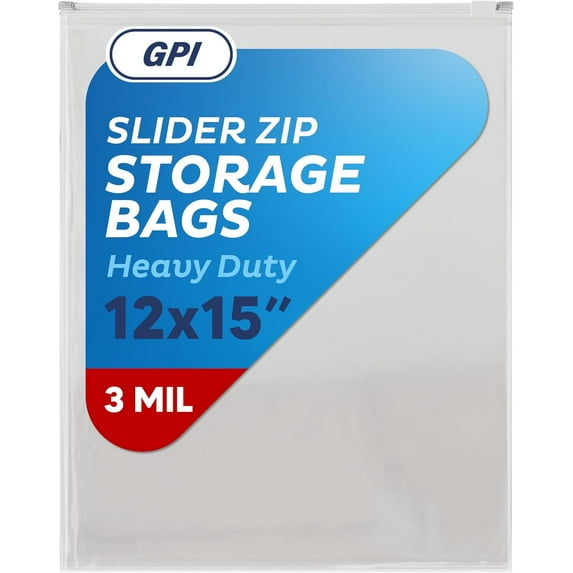 500 Count - Slider Zip Jumbo Food Storage Bags, 12" x 15" 3 Mil Heavy Duty, Extra Large, Strong & Durable For Freezer Storage. GPI