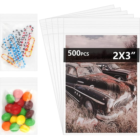 500 Count Small Plastic Bags 5*7cm, 2 Mil Small Bags Mini Bags Jewelry Bags, Resealable Small Ziplock Bag, Small Baggies Clear Bags for Packaging, Jewelry, Screws, Pill