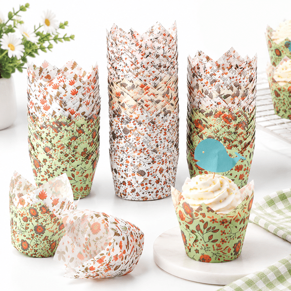 500 Count Standard Size Tulip Cupcake Liners, Fall Thanksgiving Themed Designs
