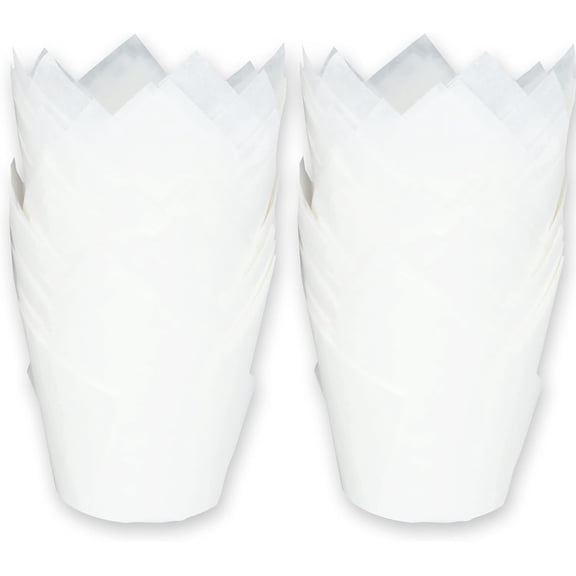 500 Count White Tulip-Shaped Baking Cups 2.25 Inch Base Diameter 4 Inch Wall Height Greaseproof Paper Muffin Liners