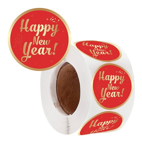 500 Counts Happy New Year Sticker 38mm Adhesive Wrapping Labels Sticker for Present Case Package Card Candy Bag