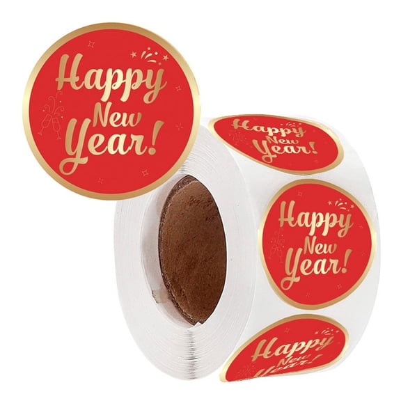 500 Counts Happy New Year Sticker 38mm Adhesive Wrapping Labels Sticker for Present Case Package Card Candy Bag