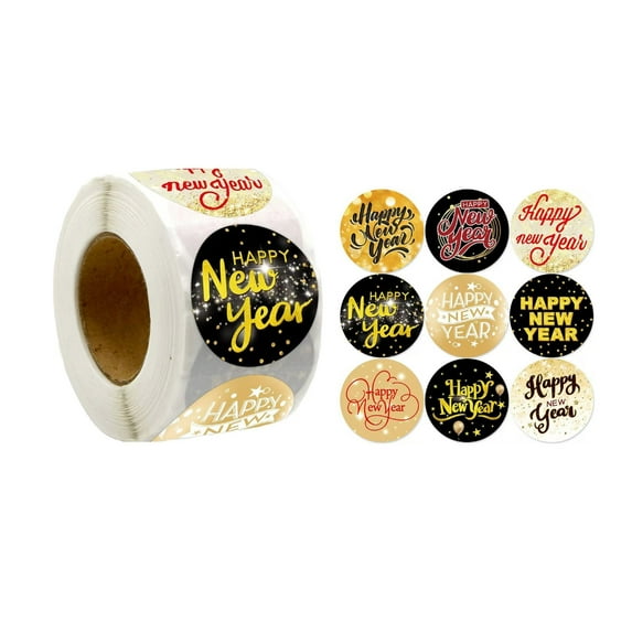 500 Counts Happy New Year Sticker Adhesive Wrapping Labels Sticker for Present Case Package Card Candy Bag