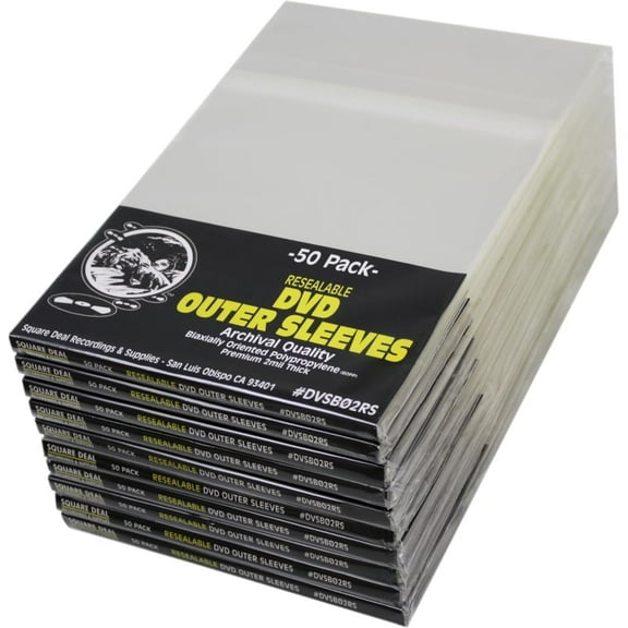 (500) DVD Outer Sleeves - Super Polyclear Resealable - Fits Standard 14mm-15mm DVD Cases - DVSB02RS