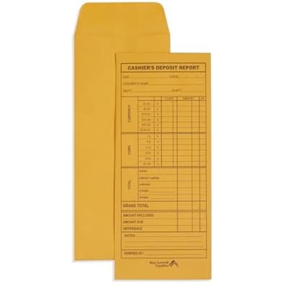 500 Deposit Report Envelopes, Cash Envelopes for Small Business, Retailers and Restaurants, 24lb Brown Kraft$$Office