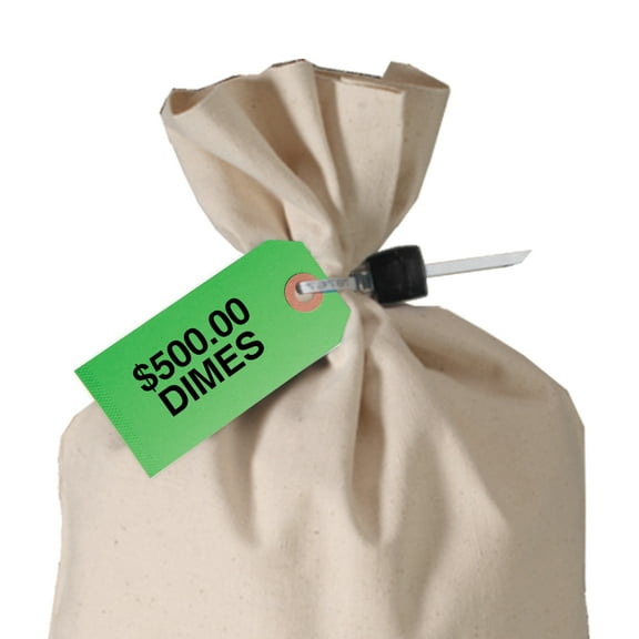 $500 Dimes - Coin Bag Label - Color-Coded - Hang Tag - Pack of 1000
