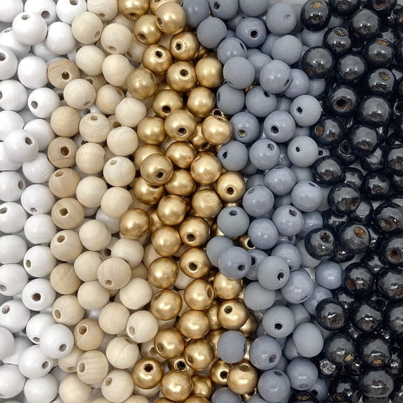 500 Farmhouse Colors 10mm Wood Bead Mix in Gold, Natural, White, Black and Gray
