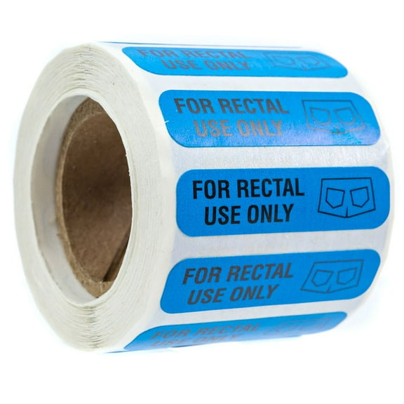 500 For Rectal Use Only Stickers / 1.5 Inch x .375 Inch Blue Stickers with Permanent Adhesive