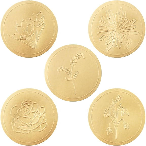 500 Gold Envelope Seal Stickers, Floral Embossed Gold Foil Seals for Envelopes - Wedding Stickers for Invitations, Save The Date, Decorative Mailing Labels