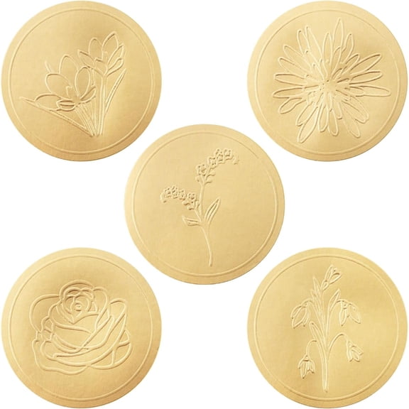 Sutter Signs 500 Gold Envelope Seal Stickers, Floral Embossed Gold Foil Seals for Envelopes - Wedding Stickers for Invitations, Save The Date, Decorative Mailing Labels