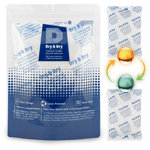 500 Gram [3 Packs] "Dry & Dry" Special Food Safe Orange Indicating(Orange to Dark Green) Mixed Silica Gel Packets - Moisture Absorber Dehumidifiers Silica Gel Packs