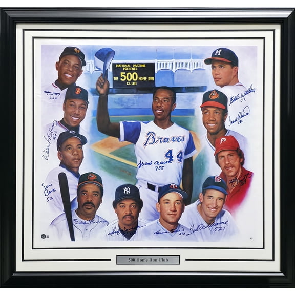 500 Home Run HR Club Autographed Framed 28x30 Photo With 11 Signatures Including Willie Mays & Hank Aaron Beckett BAS #AB08915