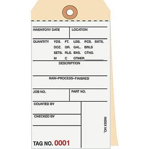 500 Inventory Tags - Size 6.25 x 3.12 Inches - Numbered 000-499