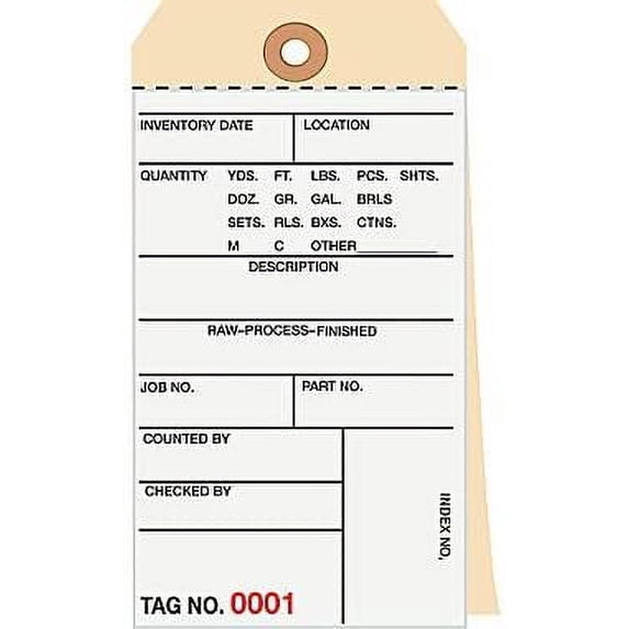 500 Inventory Tags - Size 6.25 x 3.12 Inches - Numbered 000-499