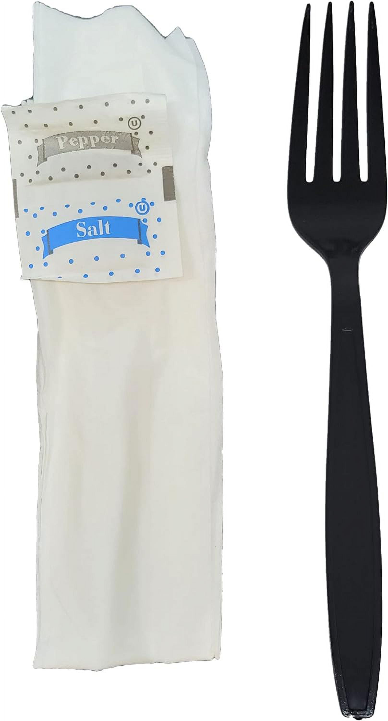 500 Kits Disposable Black Plastic Fork With Napkin And Salt/Pepper