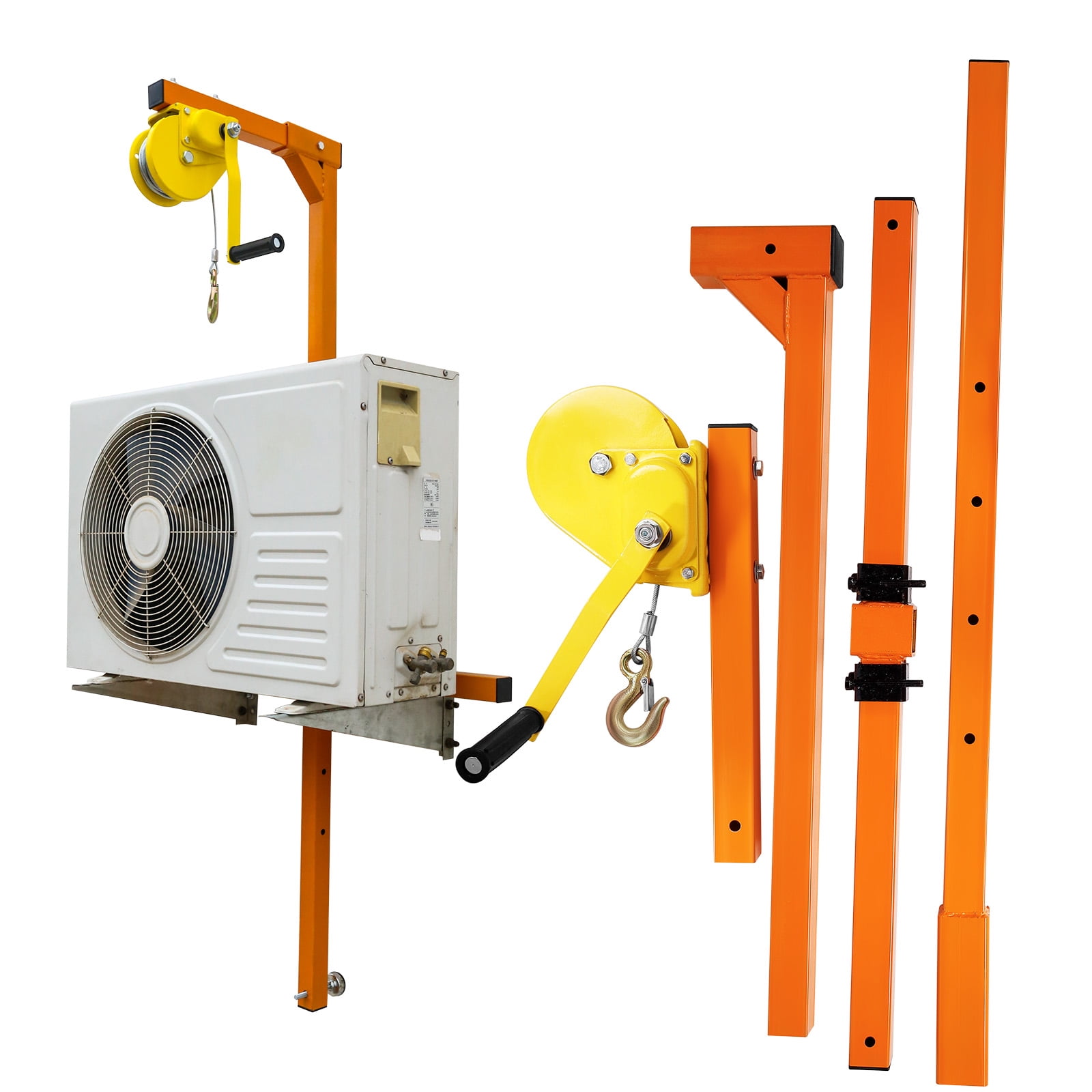 500 LBS Air Conditioner Lifting Crane with Adjustable Height, Air Conditioner Lifting Tool 1500 LBS Winch Load Capacity, Orange Crane Bracket, Designed for Installing Outdoor Air Conditioners