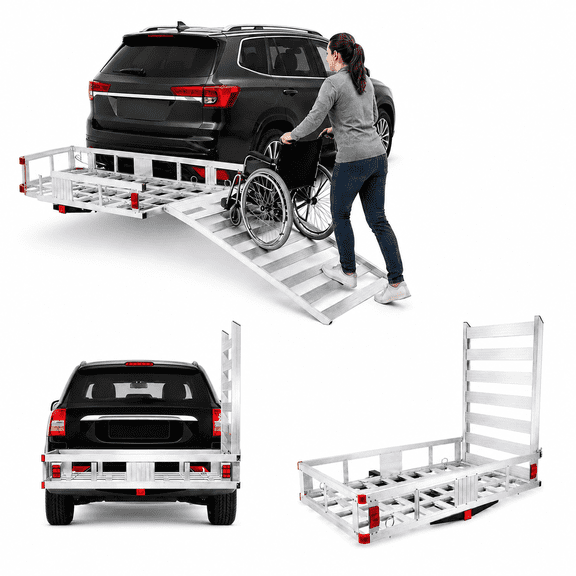 Naturoasis Foldable Hitch Mounted Wheelchair Carrier with Reflective Strips, 500 lb Limit