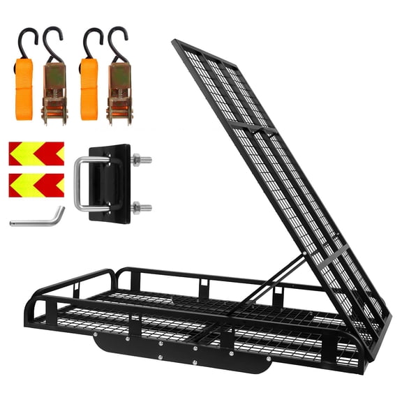 500 LBS Heavy Duty Folding Hitch Mount Cargo Carrier, 50x28.3x5.1 Inch Alloy Steel Basket with Ramp for SUV Truck RV