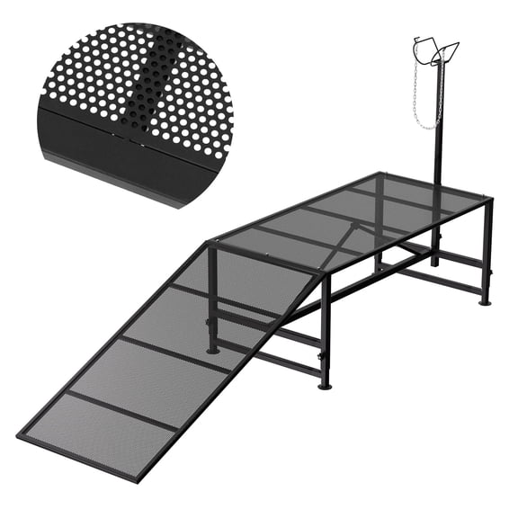 500 LBS Load-Bearing Iron Livestock Trimming Stand with Ramp, Adjustable Headpiece 41"-64.5" Goat Milking Stand, 47x23 Sheep Shearing Stand for Lamb, Pony, Sheep​