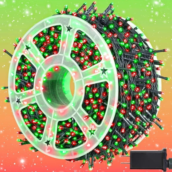 500 LED Christmas String Lights, 164FT 8 Lighting Mode with Memory Plug in Green Wire Waterproof Lights, for Outdoor Birthday Christmas Party Garden Balcony Decorations (Red and Green)