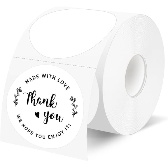500 Labels/Roll 2" White Round Thermal Labels, Circle Blank Thermal Sticker Compatible with Direct Thermal Label Printers for DIY Logo Designs, Thank You, Small Business