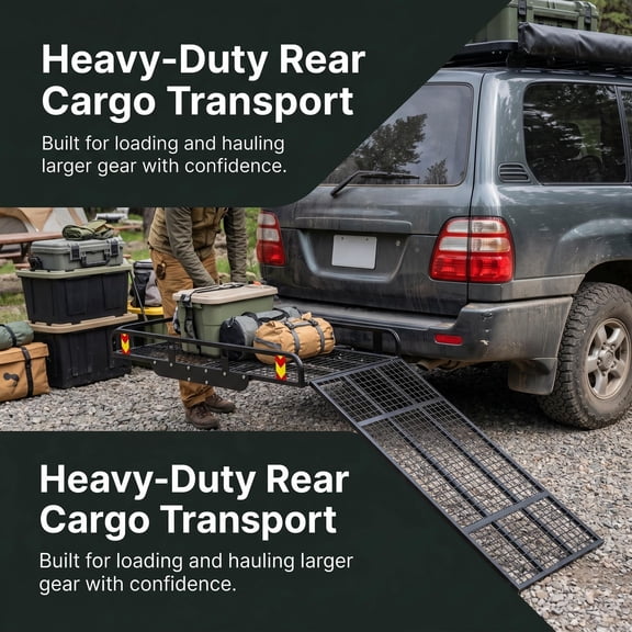 500 Lb Trailer Hitch Cargo Carrier, Hitch Cargo Carrier with Ramp for Mobility Scooters and Wheelchairs, Foldable Mobility Scooter Carrier with Adjustable Ramp