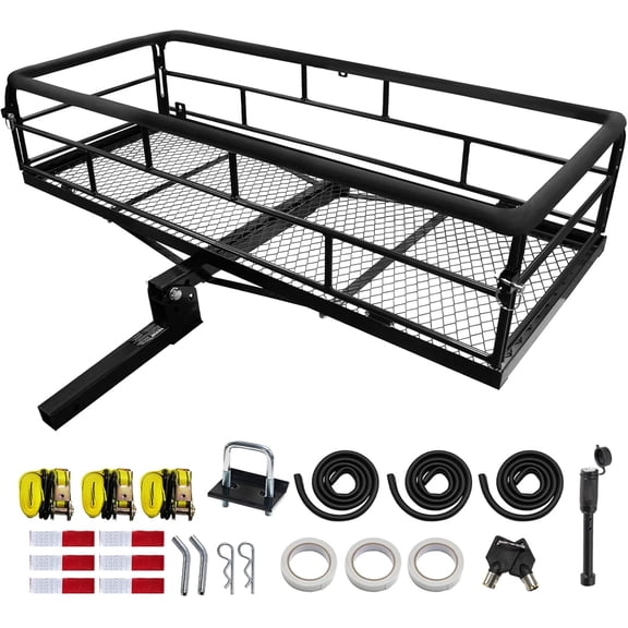 500 Lbs Hitch Cargo Carrier, 60"*20"*6" Folding Cargo Rack, Rear Luggage Basket with Evening Reflective Fits 2" Hitch Receiver for Car SUV RV Camping Traveling