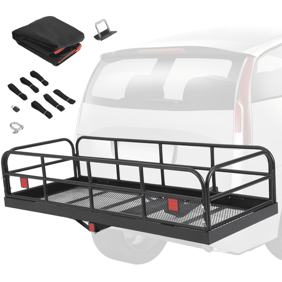 500 Lbs Hitch Mount Cargo Carrier 60" x 24" x 14" Folding Cargo Rack Rear Luggage Basket Fits 2" Receiver for Car SUV Camping Traveling