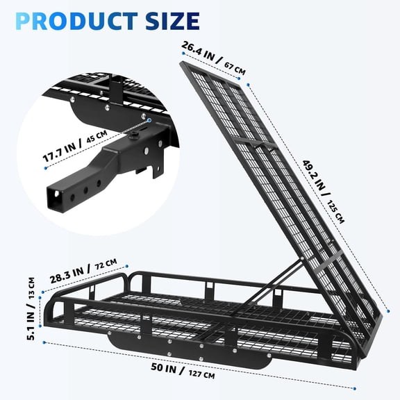 500 Lbs Trailer Hitch Cargo Carrier, Hitch Cargo Carrier with Ramp for Mobility Scooters Wheelchairs, Foldable Mobility Scooter Carrier with 2 Inch Hitch Receiver