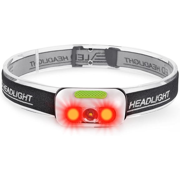 500 Lumen  Headlamp, 5 Modes with Red Light  Lamp, IP54 Water-Resistant Adjustable Strap  Light for Adult Running, Camping, Cycling-White