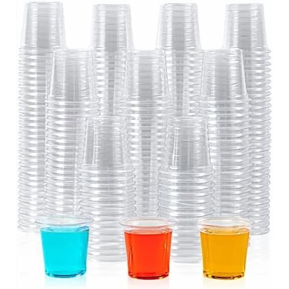 500 PACK 1 oz Plastic Shot Glasses, 1 Ounce Clear Disposable Party Cups for Vodka, Whiskey, Tequila, Mini Plastic Containers for Sauce, and Sample Tasting