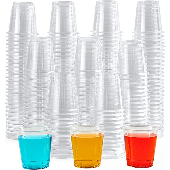 500 PACK 2 oz Plastic Shot Glasses, 2 Ounce Clear Disposable Party Cups for Vodka, Whiskey, Tequila, Mini Plastic Containers for Sauce, and Sample Tasting
