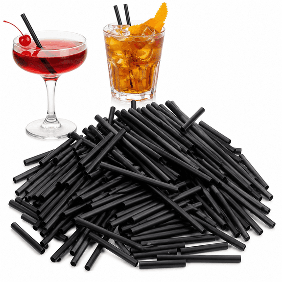500 PCS 5 Inch Plastic Black Cocktail Straws, 0.24" Diameter Disposable Small Short Straws for Bar, Margarita, Coffee, Martini, Whiskey, Milk, Club, Kitchen and Party