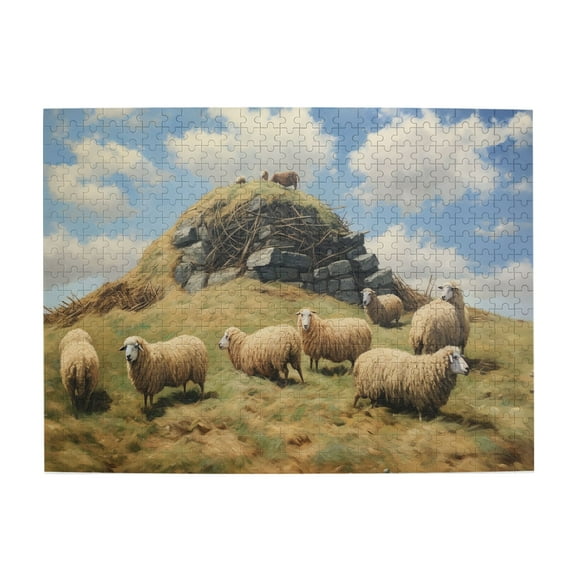 500 PCS 500 Piece Animal Jigsaw Puzzles Meadow Sheep Flock,Challenging Brain Exercise,Characterized By Unique And Exquisite Illustrations Depicting Sheep Herds On The Grassland,Wooden Puzzle