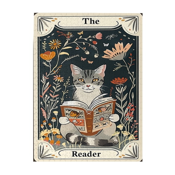 500 PCS 500 Piece Puzzle For Adults The Cat Reading,Wonderful Imagination,Depicting A Reading Cat With Unique And Vibrant Illustration Features,Vintage Style Wooden Puzzles