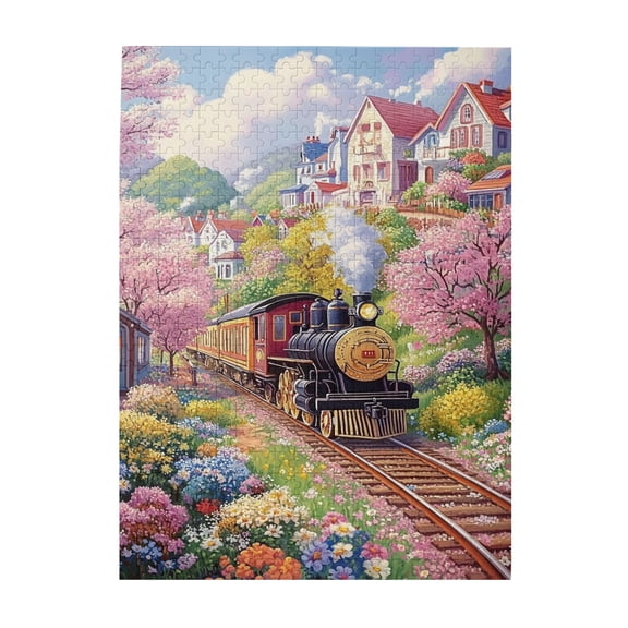 500 PCS 500 Piece Puzzle For Adults Train Bound For Spring,Unique And Beautiful Design,Brain Challenge,Charm Scenery Wooden High Difficulty Puzzle,Enjoy The Puzzle Solving Process,Stunning Artwork