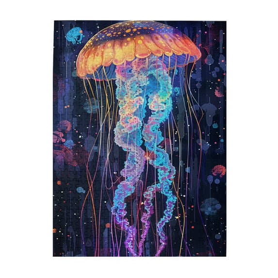 500 PCS 500 Piece Vibrant Jigsaw Colorful Fluorescent Jellyfish,Enjoy The Puzzle Solving Process,Vibrant Colors Bring A Unique Visual Experience,Exquisite Jellyfish Wooden Puzzle As Home Decoration